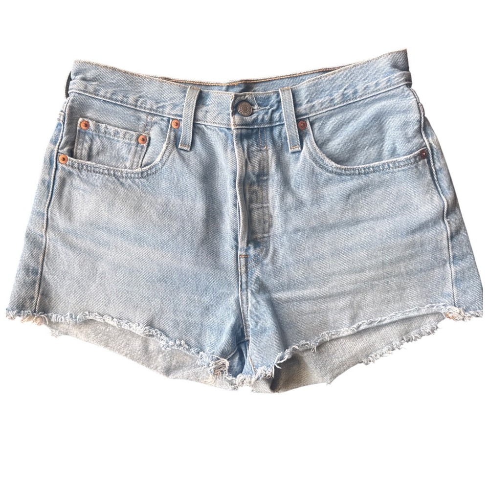 Levis 501 Original Denim Shorts Womens 27 Light Wash Cutoff Button Fly